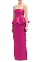 Alfred Sung Strapless Ruffle Peplum Satin Column Gown at Nordstrom,