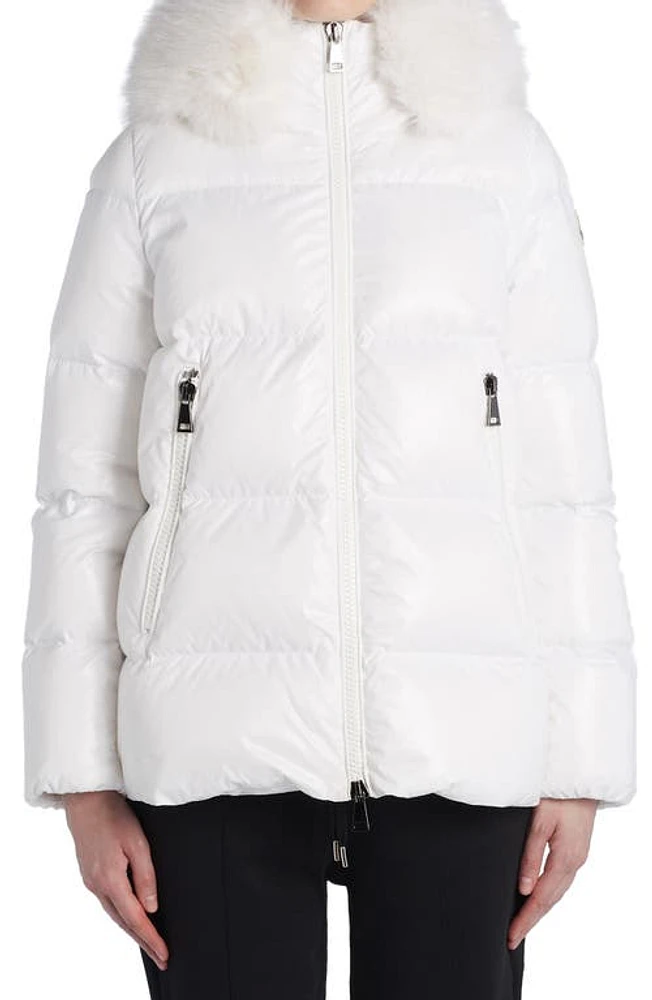 Moncler Laiche Quilted Hooded 750 Fill Power Down Jacket with Removable Faux Fur Trim in White at Nordstrom, Size 3