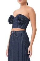 AFRM Kiki Stripe Crop Corset Top Dark Wash at Nordstrom,