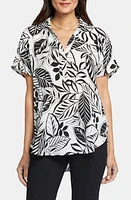 NYDJ Becky Leaf Print Split Neck Woven Top at Nordstrom,