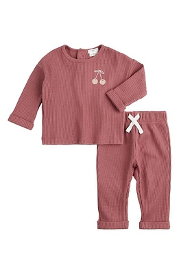 FIRSTS by Petit Lem Jazzberry Appliqué Thermal Knit Top & Pants Set Dark Pink at Nordstrom,