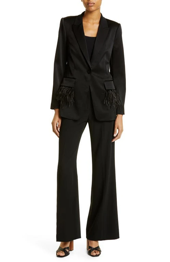 KOBI HALPERIN Finley Feather Detail Crepe Back Satin Blazer Black at Nordstrom,