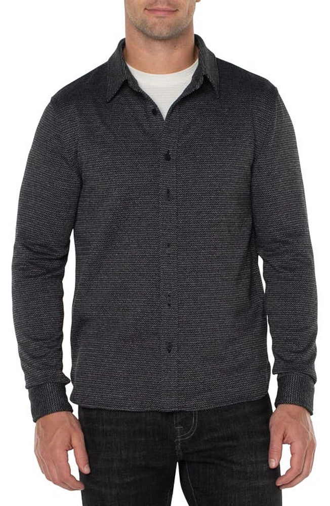 Liverpool Los Angeles Knit Long Sleeve Button-Up Shirt Black Multi at Nordstrom,