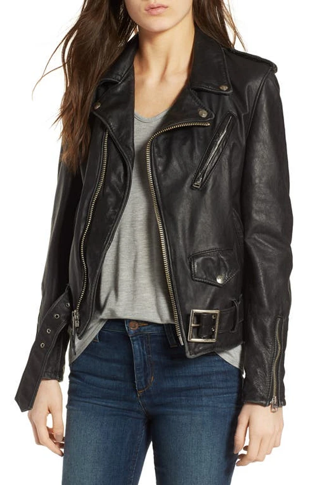 Schott NYC Boyfriend Leather Jacket Black at Nordstrom,