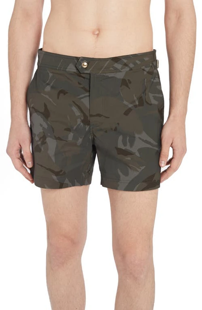 TOM FORD Camouflage Print Compact Poplin Swim Trunks Combo Green at Nordstrom, Us