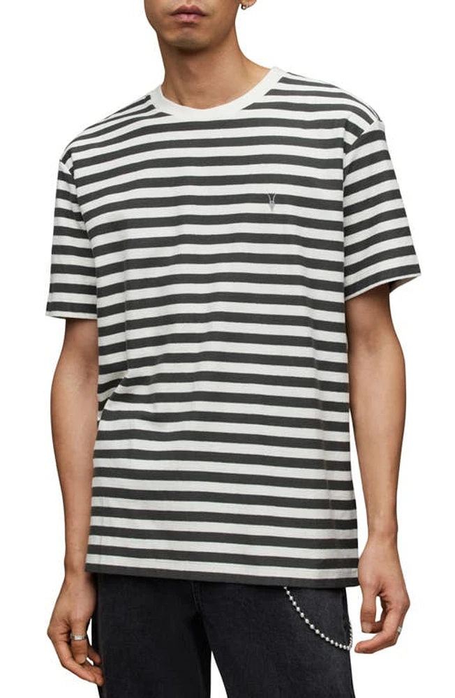 AllSaints Barrett Oversize Stripe T-Shirt Chalk White/Green at Nordstrom,