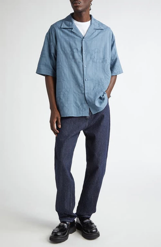 KENZO Tiger Jacquard Camp Shirt Blue at Nordstrom,