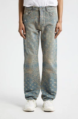 AMIRI Bandana Jacquard Straight Leg Jeans Crafted Indigo at Nordstrom,