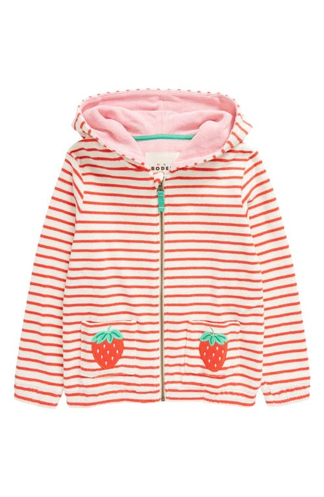 Mini Boden Kids' French Terry Zip Hoodie Vanilla Pod/Jam Red Stripe at Nordstrom,