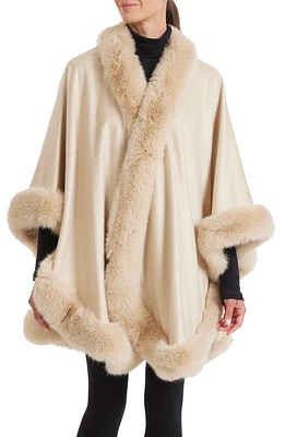 Sofia Cashmere Faux Fur Trim Cashmere Cape in Oat at Nordstrom