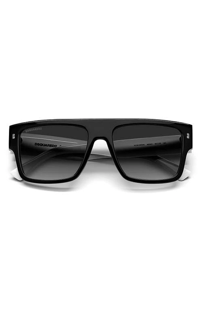 Dsquared2 Icon 56mm Flat Top Sunglasses in Black White at Nordstrom