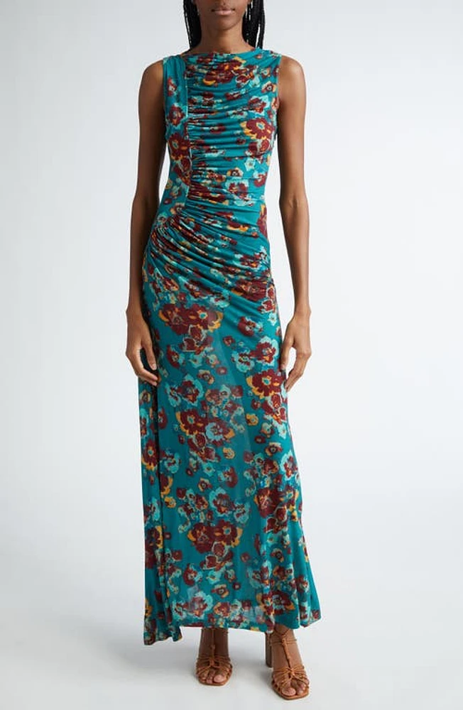 Ulla Johnson Livia Floral Side Ruched Maxi Dress Jade at Nordstrom,