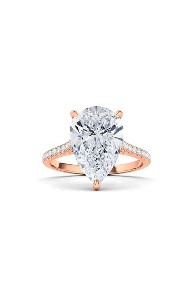 HauteCarat Pear Cut & Pavé Lab Created Diamond 18K Gold Ring in 18K Rose Gold at Nordstrom