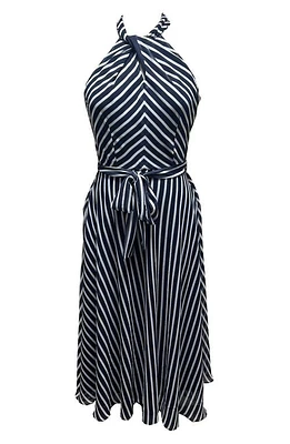 Julia Jordan Stripe Twist Neck Dress Navy/Ivory at Nordstrom,