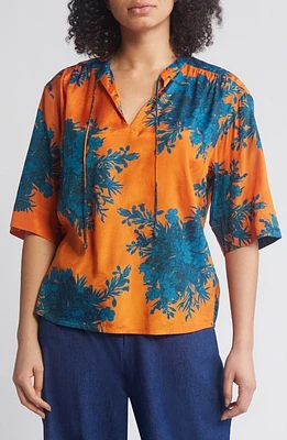 Masai Copenhagen Bonti Print Tie Neck Crop Top Russ Orange at Nordstrom,