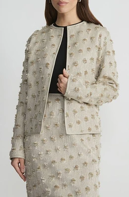 Lafayette 148 New York Clip Dot Jacquard Open Front Jacket Plaster Iridescent at Nordstrom,