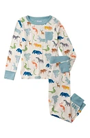 Hatley Kids' Wild Animal Print Fitted Two-Piece Pajamas Blue/Orange Multi at Nordstrom,