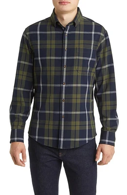 Mizzen+Main Men's City Trim Fit Plaid Stretch Flannel Button-Down Shirt Olive Navy Large at