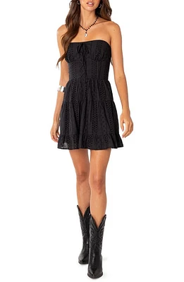 EDIKTED Liora Strapless Embroidered Eyelet Cotton Minidress Black at Nordstrom,