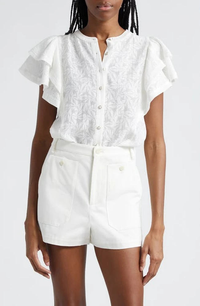 Ramy Brook Giavanna Tiered Ruffle Sleeve Button-Up Top White Springtime Burnout at Nordstrom,