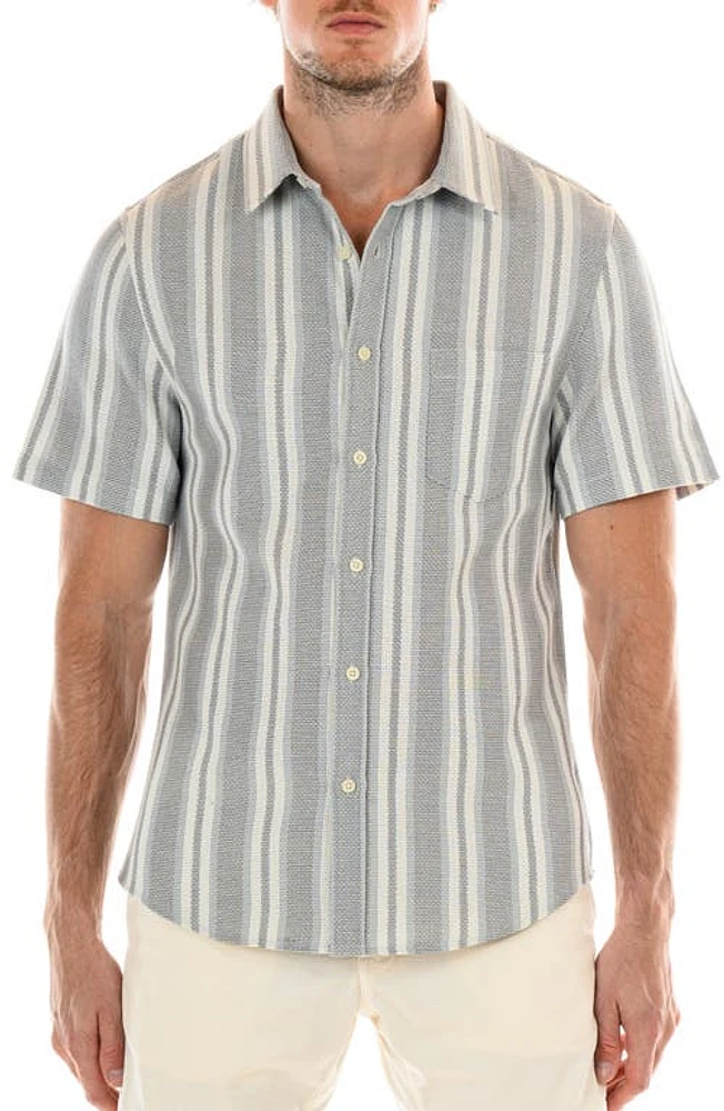 Original Paperbacks Perth Classic Fit Stripe Short Sleeve Cotton Button-Up Shirt Bluecream at Nordstrom,