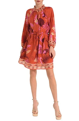 CIEBON Drea Floral Print Long Sleeve Minidress Terracotta at Nordstrom,