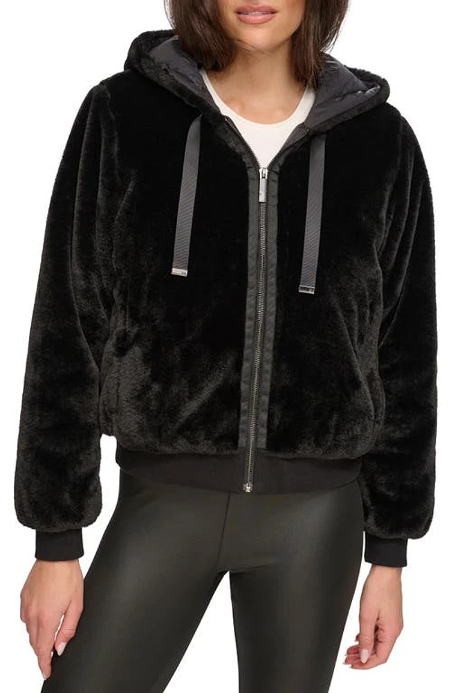 Andrew Marc Sport Faux Fur Hooded Jacket Black at Nordstrom,