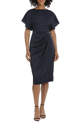 Maggy London Flutter Sleeve Charmeuse Midi Dress Twilight Navy at Nordstrom,