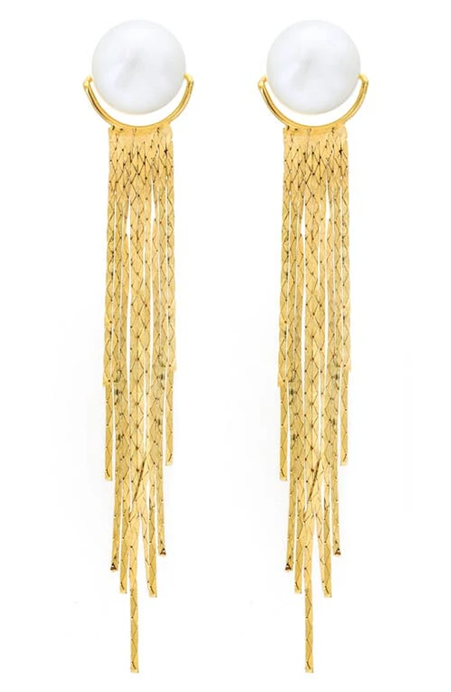 Panacea Genuine Freshwater Pearl Liquid Fringe Drop Earrings in White/Gold at Nordstrom