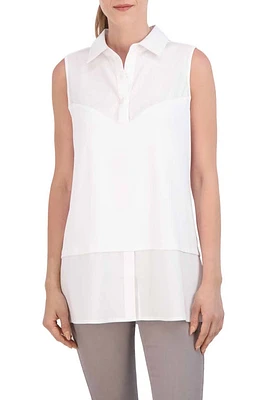 Foxcroft Mixed Media Sleeveless Layered Shirt at Nordstrom,