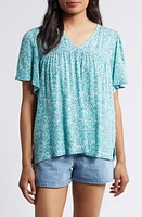 caslon(r) Print V-Neck Gauze Top Blue at Nordstrom