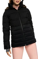 Roxy Quinn Insulated Snow Puffer Coat with Removable Faux Fur Trim in True Black at Nordstrom, Size Medium