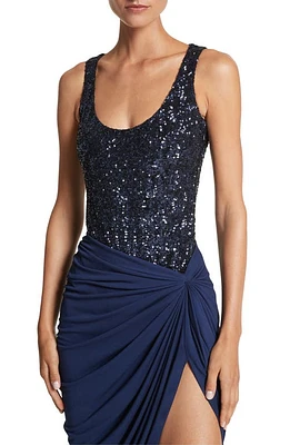 Michael Kors Collection Sequin Scoop Neck Bodysuit Navy at Nordstrom,