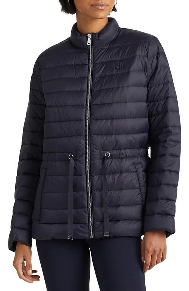 Lauren Ralph Drawstring Waist 650 Fill Power Down Jacket Dk Navy at Nordstrom,