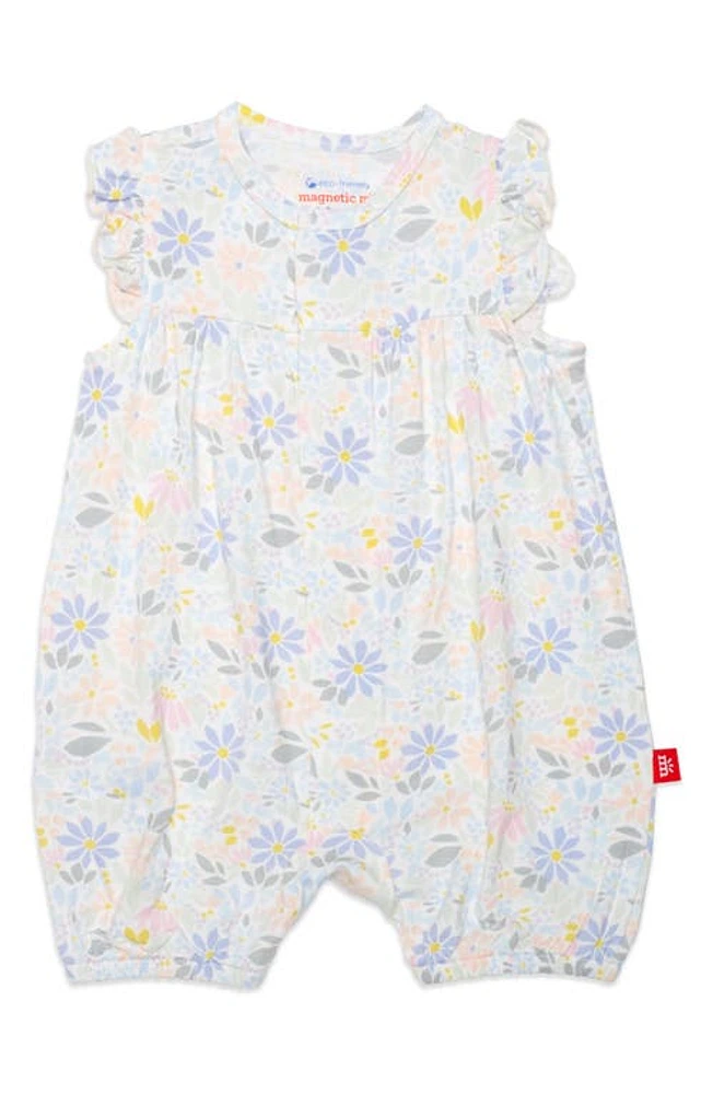 Magnetic Me Darby Floral Ruffle Sleeveless Romper White at Nordstrom,