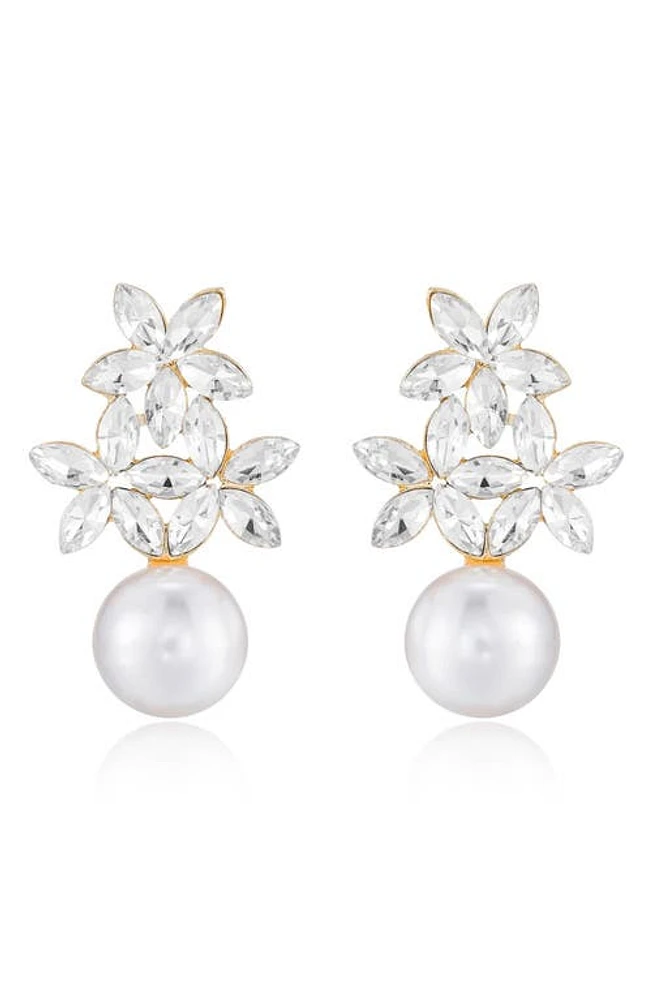 Ettika Floral Crystal & Imitation Pearl Earrings in Gold at Nordstrom