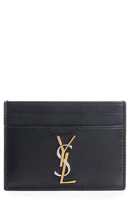 Saint Laurent Monogram Leather Card Case in Nero/Trigalva at Nordstrom