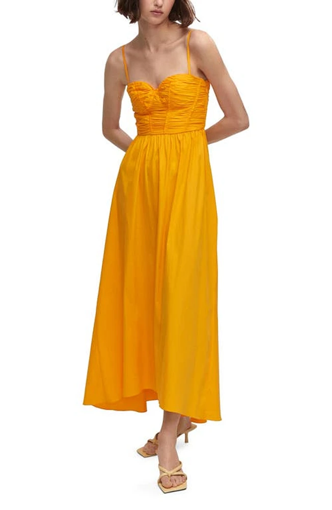 MANGO Ruched Corset Maxi Dress with Removable Straps Orange at Nordstrom,