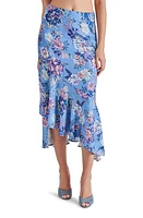 Steve Madden Saskia Floral Asymmetric Midi Skirt Azure Blue at Nordstrom,