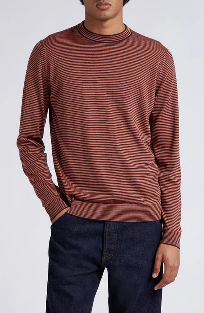 John Smedley Gare Microstripe Merino Wool Sweater Midnight/Redwood/Nutmeg at Nordstrom,