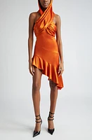 MACCAPANI The Hood Asymmetric Jersey Halter Dress Laminated Orange at Nordstrom,