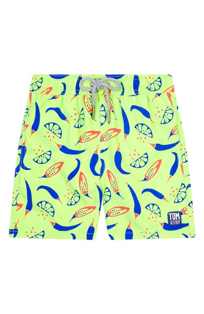 Tom & Teddy Kids' Chill Swim Trunks Lime/Blue at Nordstrom,