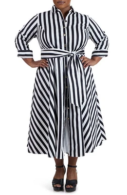 Pari Passu Stripe Long Sleeve Cotton Poplin Shirtdress Black/White at Nordstrom,