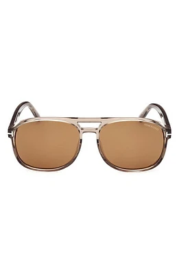 TOM FORD Rosco 58mm Navigator Sunglasses in Shiny Light Brown /Brown at Nordstrom