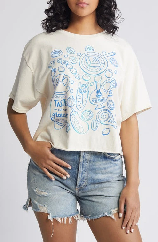 Vinyl Icons Greek Food Cotton Graphic Crop T-Shirt Natural at Nordstrom,