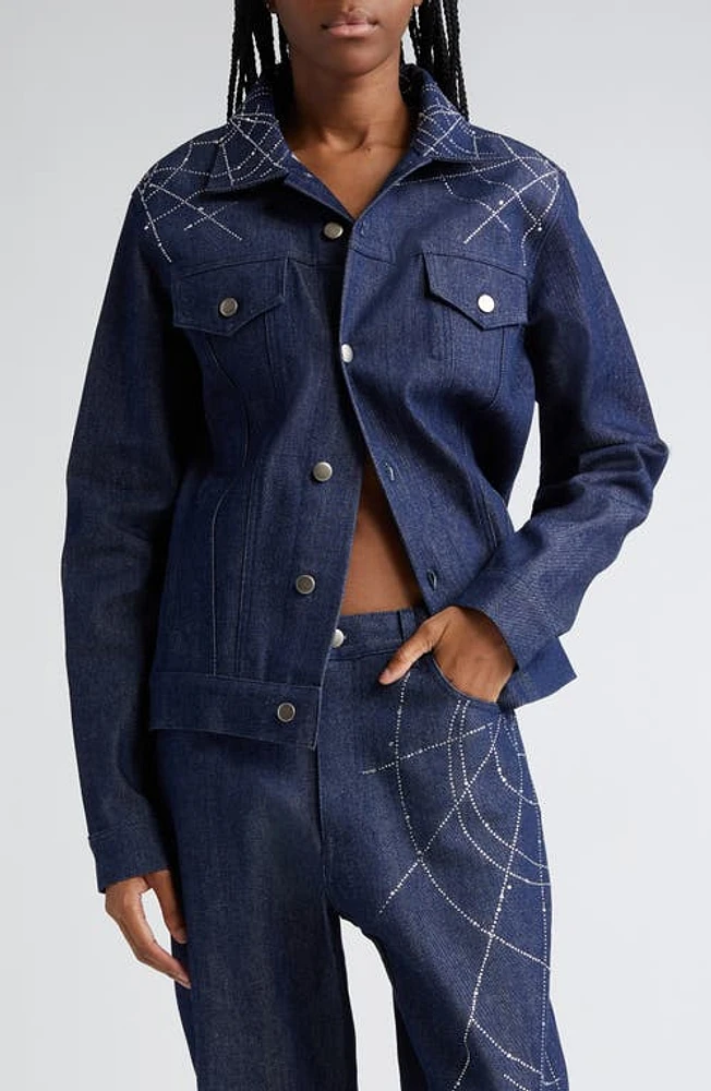 HOUSE OF AAMA Anansi Web Detail Denim Jacket Blue at Nordstrom,