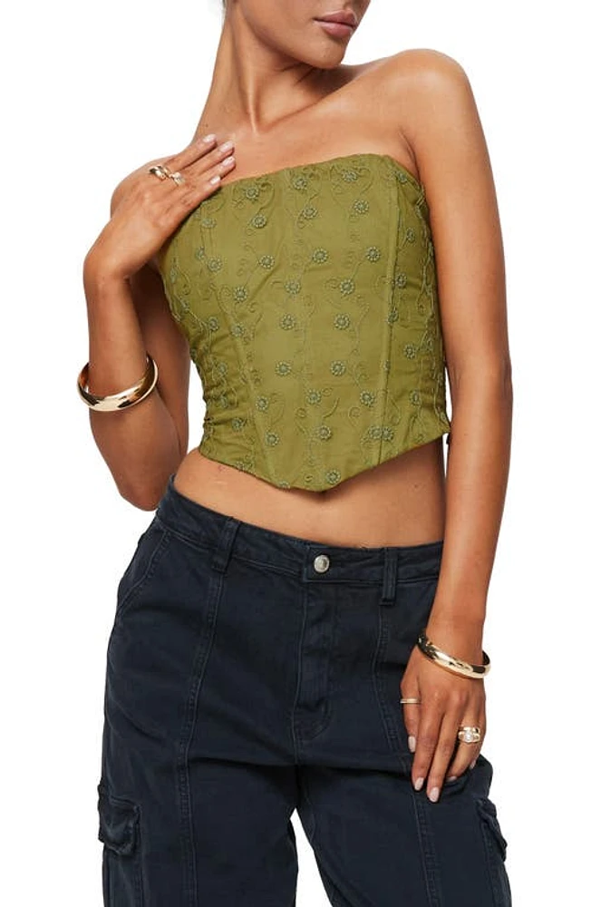 Princess Polly Field Daisies Embroidered Corset Top Green at Nordstrom,