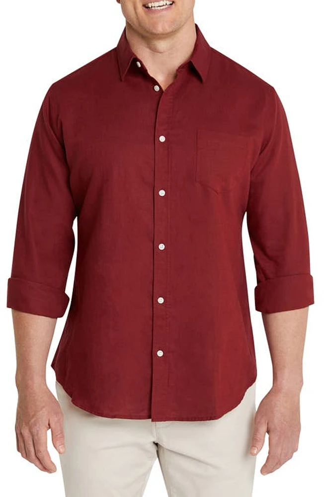 Johnny Bigg Anders Linen Blend Button-Up Shirt in Crimson at Nordstrom, Size Xxx-Large