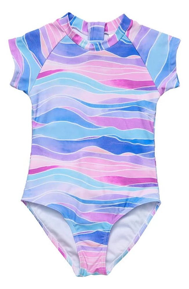 Snapper Rock Kids' Water Hues Short Sleeve One-Piece Rashguard Swimsuit in Blue at Nordstrom, Size 12