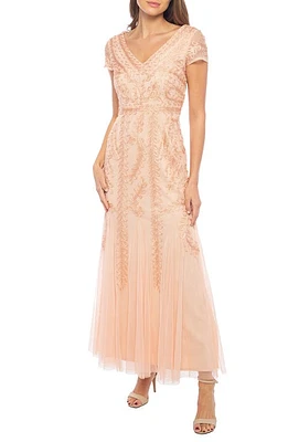 Marina Beaded Cap Sleeve Tulle Gown at Nordstrom,